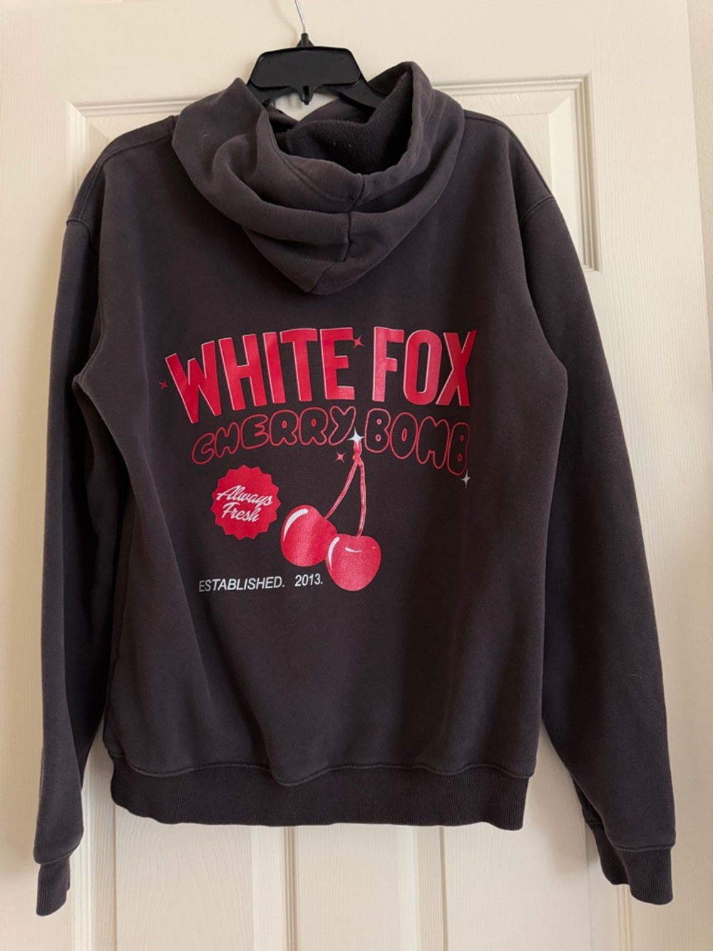 White Fox Charcoal Hoodie with Pink Cherry Logo - Picture 4 of 7